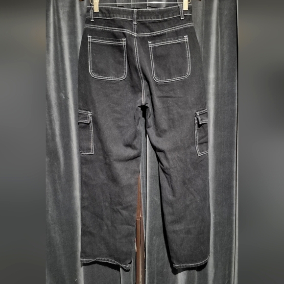 Black Cargo Pants with White Stitching - Picture 4 of 4